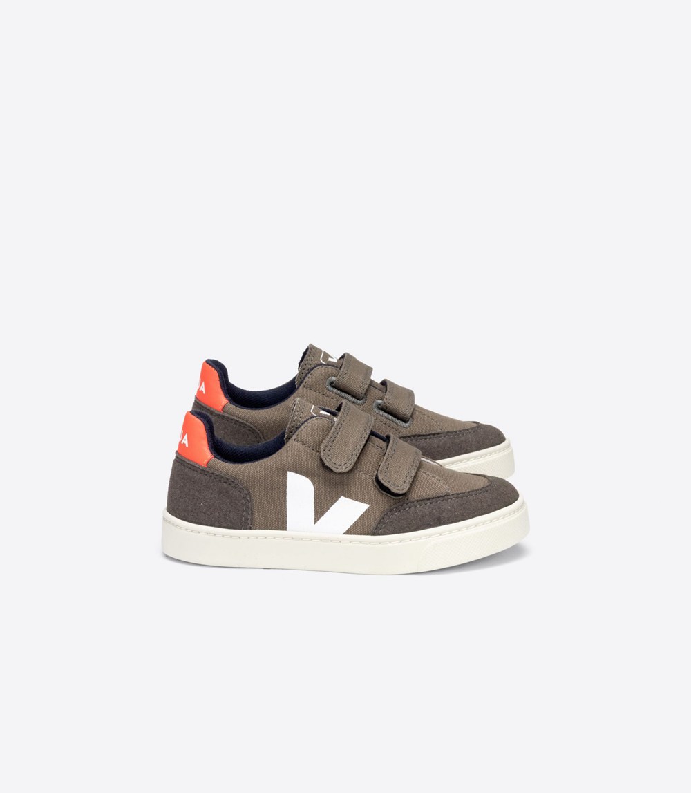 Veja Sneakers Kids - V-12 Velcro Canvas - Grey/Orange/White - 3012DTIOQ